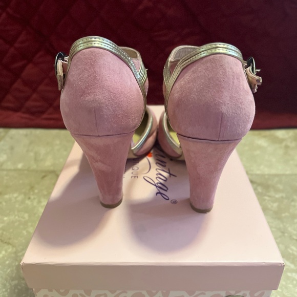 Lola Ramona Rose Pink Gold Suede Heels Great Gatsby Retro Hollywood - Picture 9 of 16